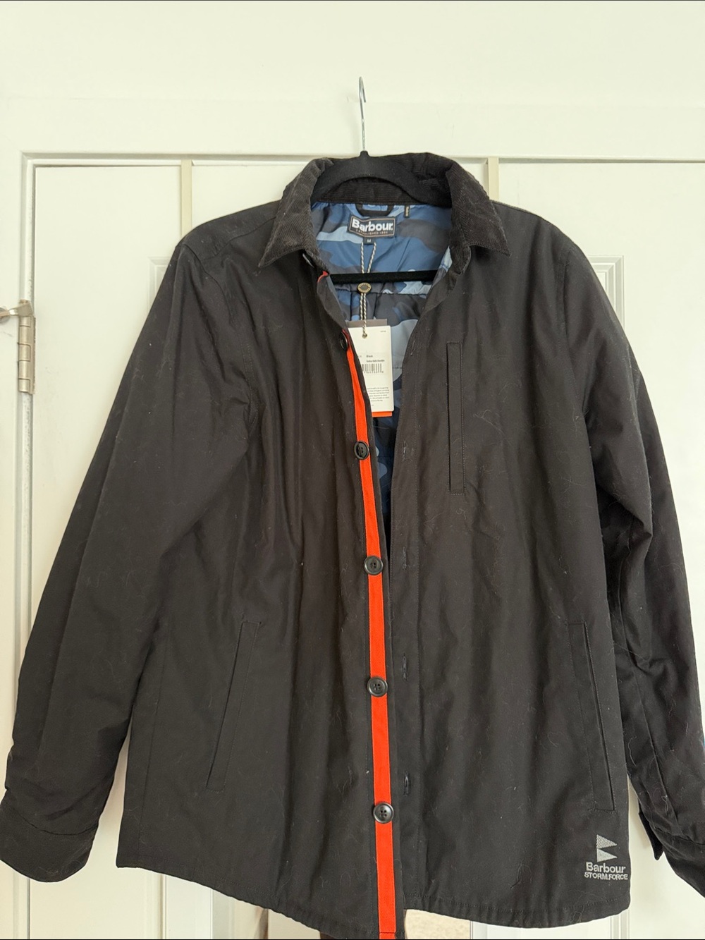 NWT Barbour Black Overshirt Coat with Orange Placket
